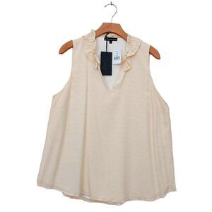 Gibsonlook Sleeveless Blouse Womens Large Beige V-Neck Lined Romantic Bohemian